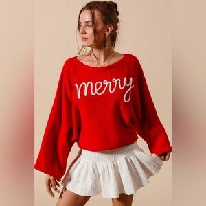 SO ME Merry Tinsel Lettering Christmas Sweater Top